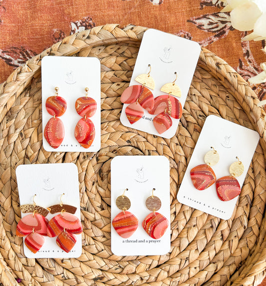 Coral and Red Fall Marble Earrings | Autumn Styles | Resin Marble Earrings | Statement Earrings | Lightweight