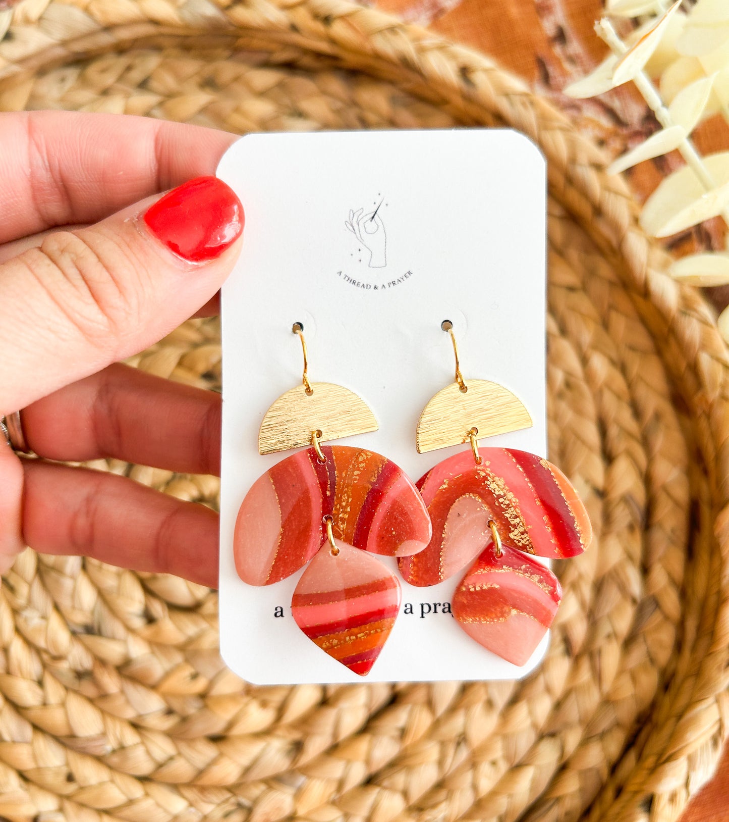 Coral and Red Fall Marble Earrings | Autumn Styles | Resin Marble Earrings | Statement Earrings | Lightweight