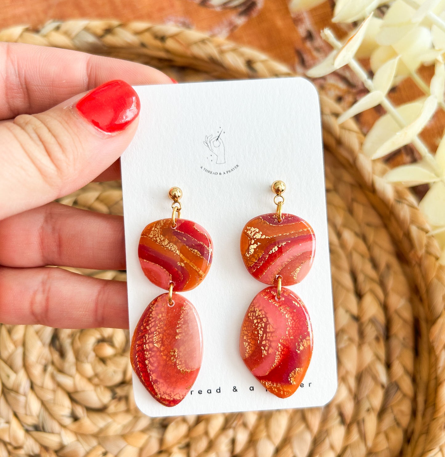 Coral and Red Fall Marble Earrings | Autumn Styles | Resin Marble Earrings | Statement Earrings | Lightweight