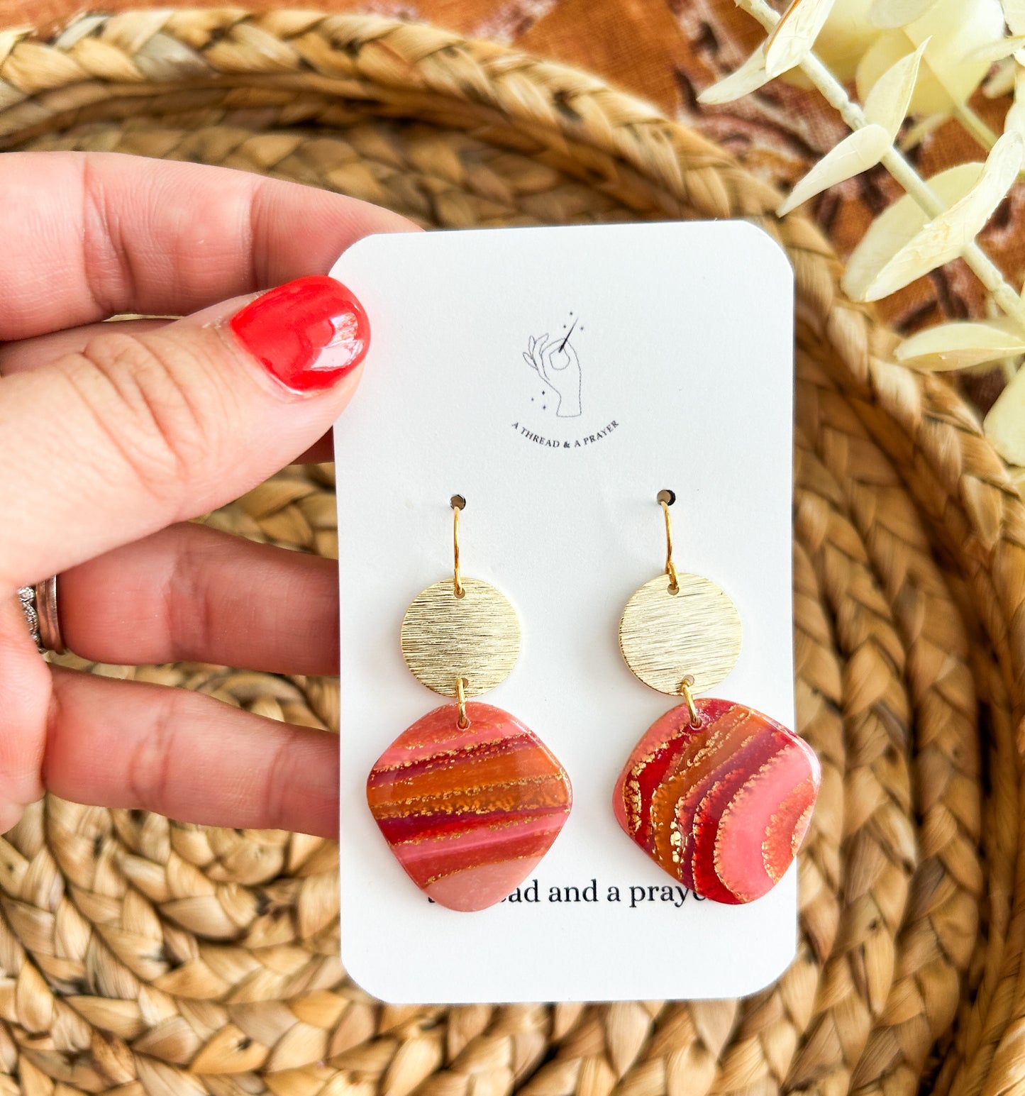 Coral and Red Fall Marble Earrings | Autumn Styles | Resin Marble Earrings | Statement Earrings | Lightweight