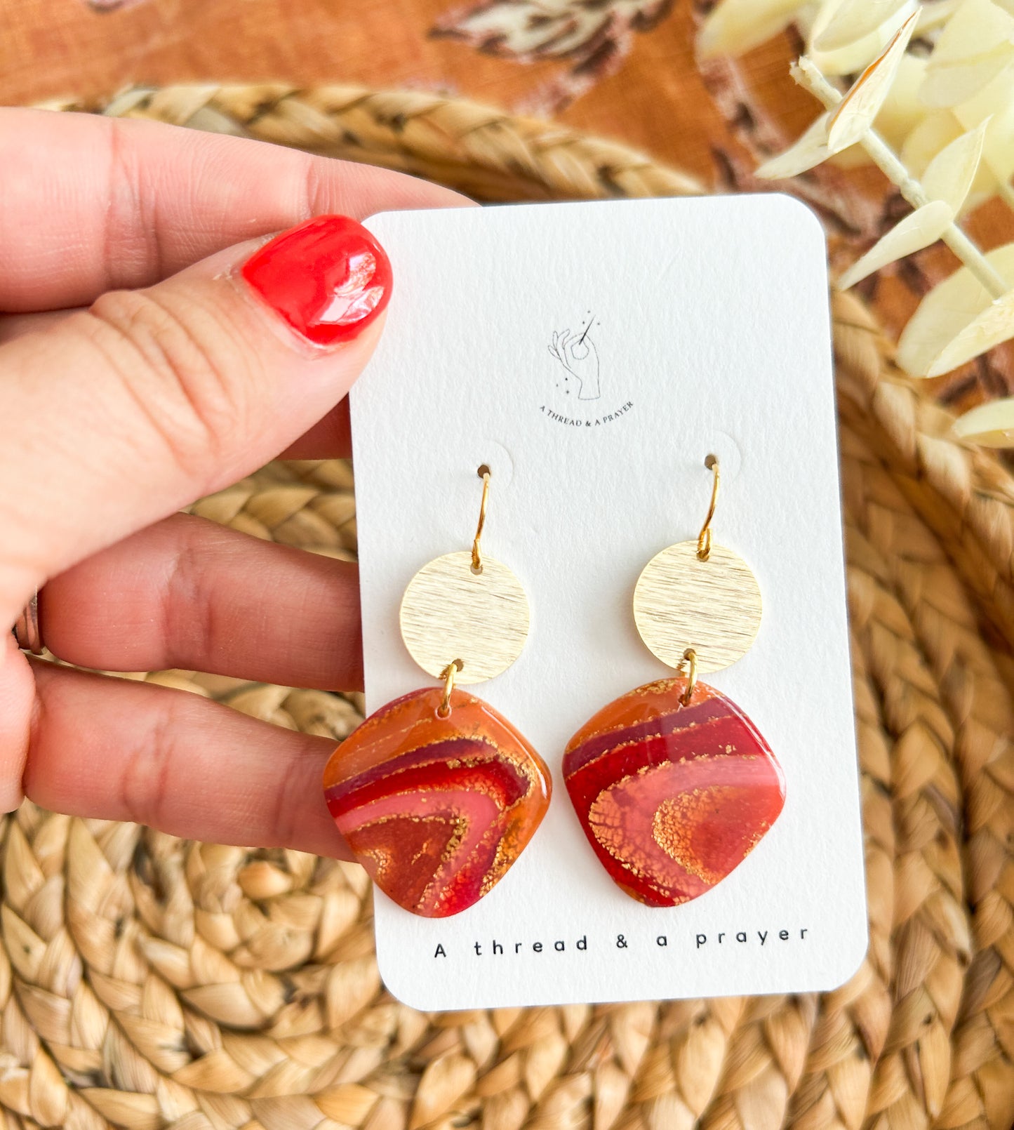 Coral and Red Fall Marble Earrings | Autumn Styles | Resin Marble Earrings | Statement Earrings | Lightweight