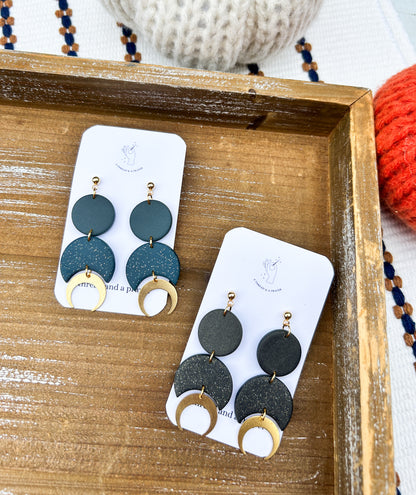 Calling all Witches Vitches Cute Brass Moon Clay Earrings | Halloween | Autumn Earrings | Mystical Moons | Dainty Earrings | Lightweight