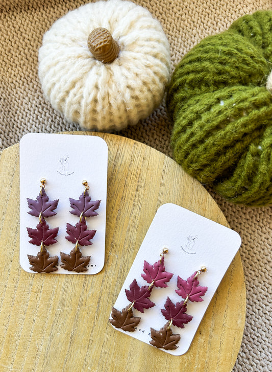 Autumn Leaves in Shades of Pink & Brown  | Clay Dangles | Floral Jewelry | Handmade Earrings | Fall Styles