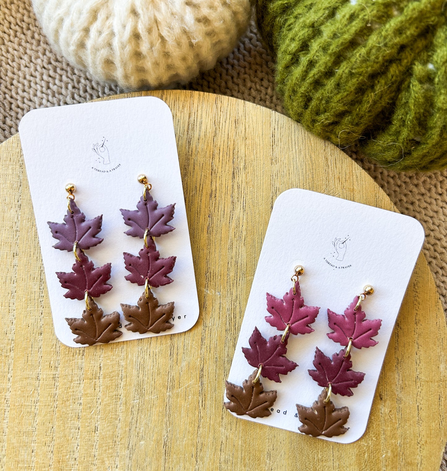 Autumn Leaves in Shades of Pink & Brown  | Clay Dangles | Floral Jewelry | Handmade Earrings | Fall Styles