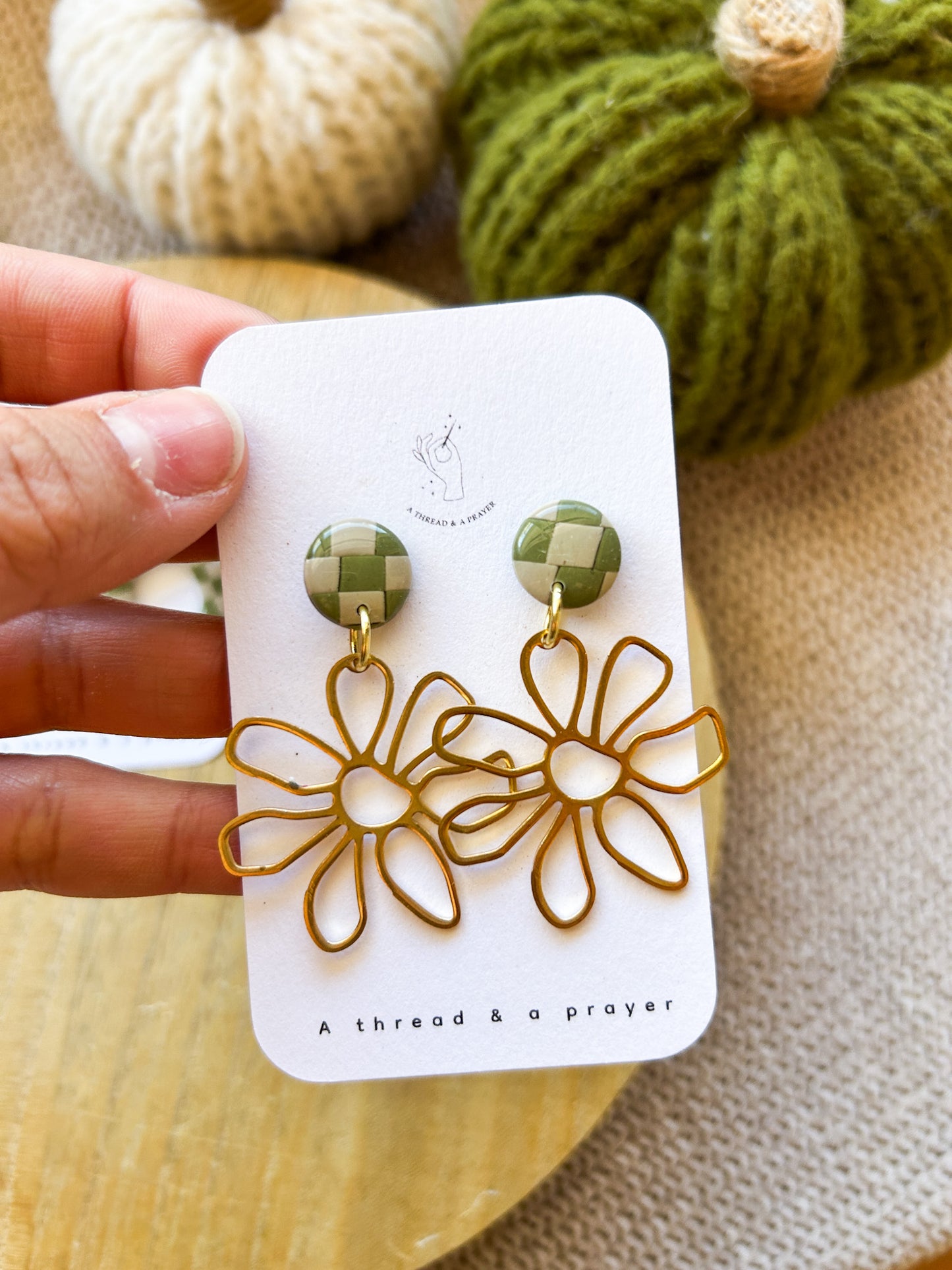 Green Checkered Clay Earrings | Abstract Earrings | Autumn Jewelry | Handmade Earrings | Fall Styles