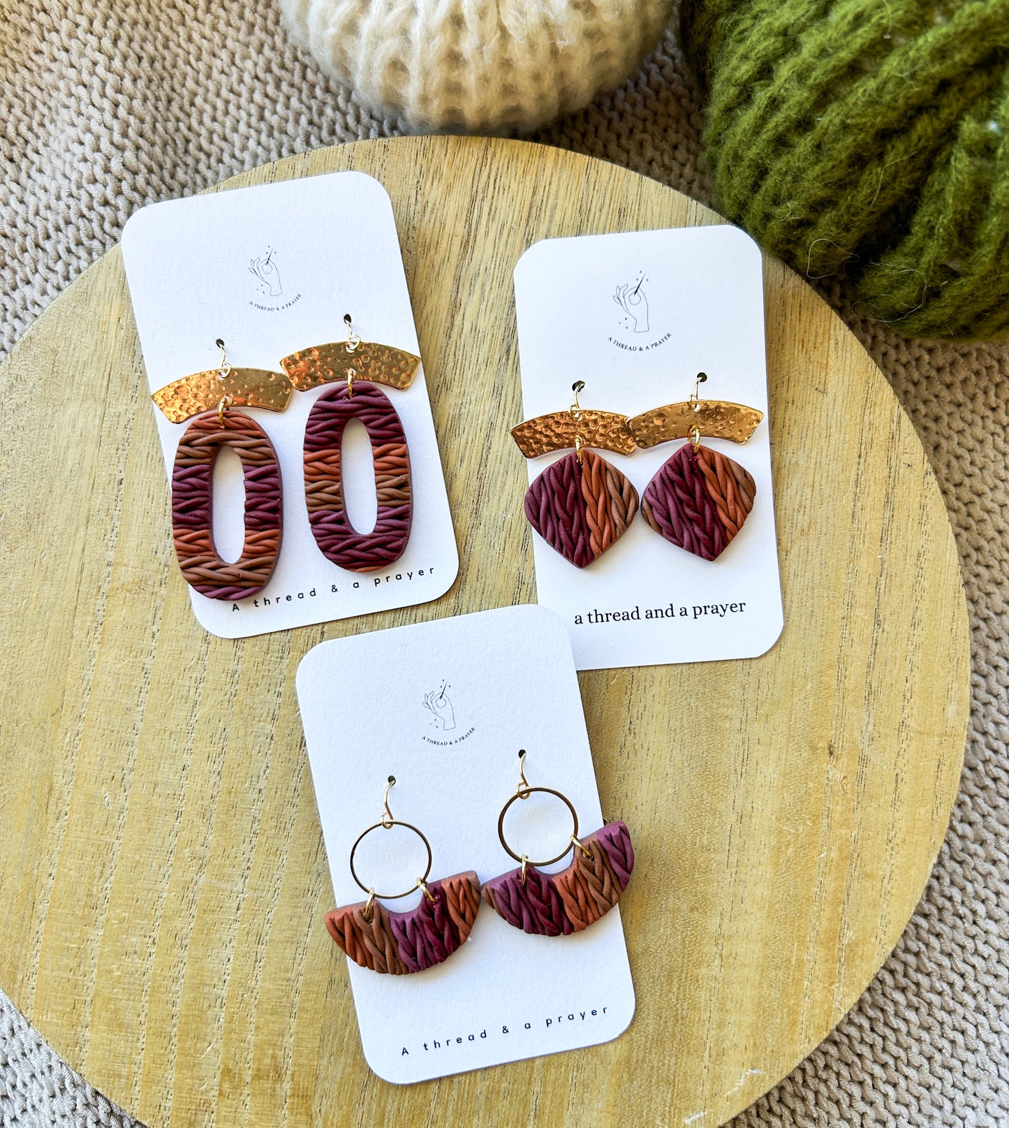 Fall Ombre Knit Earrings | Clay Dangles | Autumn Jewelry | Handmade Earrings | Fall Styles