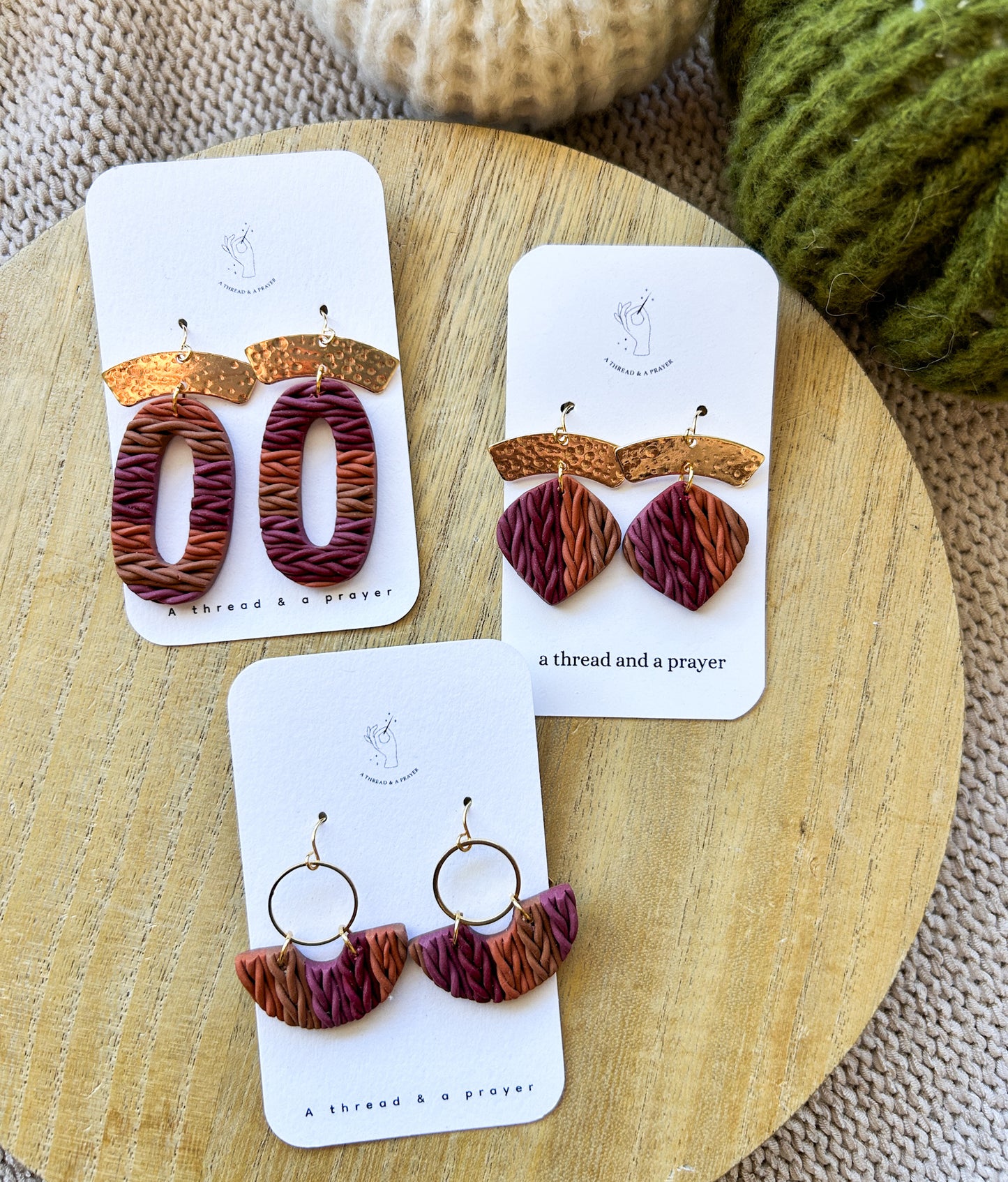 Fall Ombre Knit Earrings | Clay Dangles | Autumn Jewelry | Handmade Earrings | Fall Styles