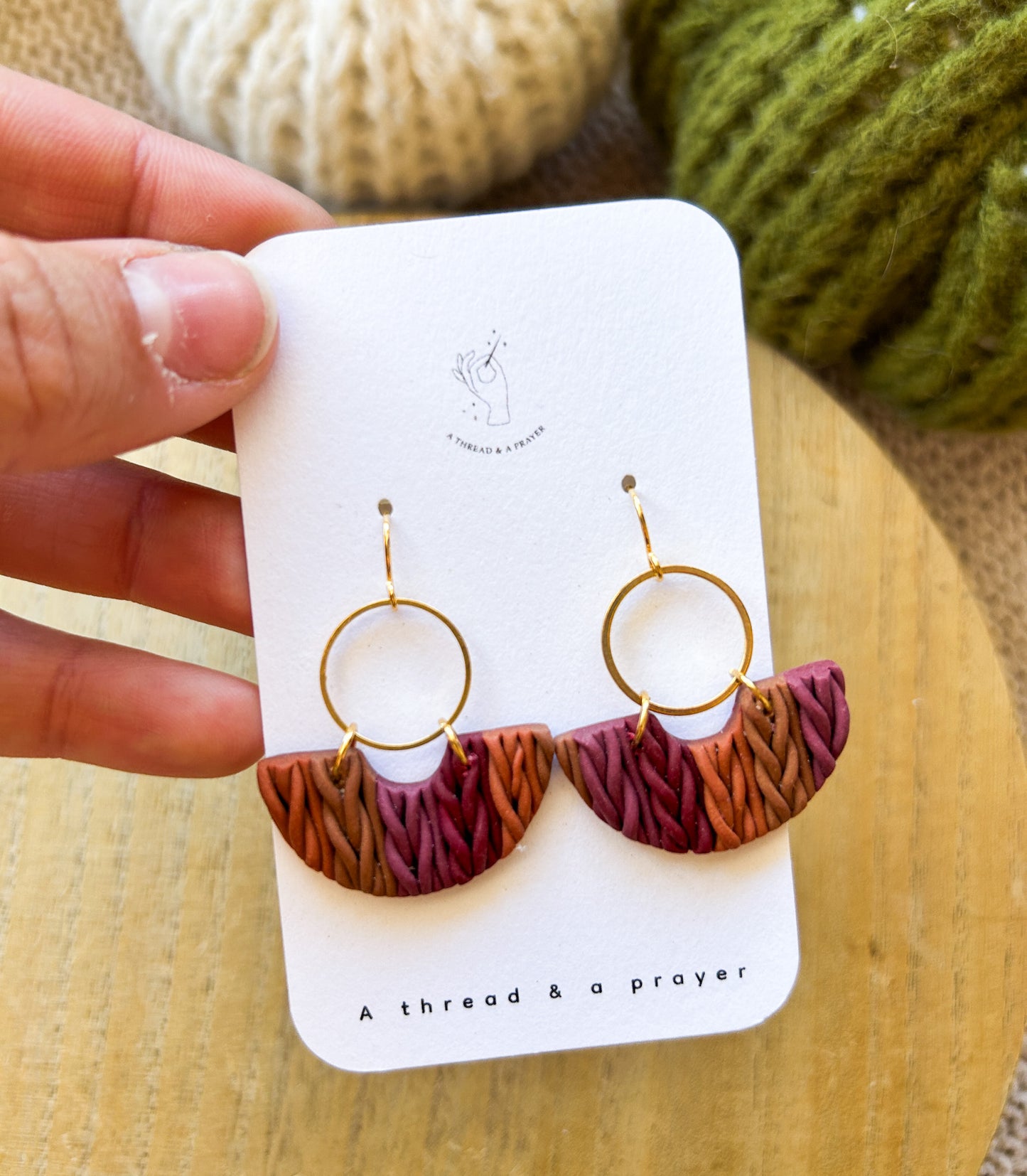 Fall Ombre Knit Earrings | Clay Dangles | Autumn Jewelry | Handmade Earrings | Fall Styles