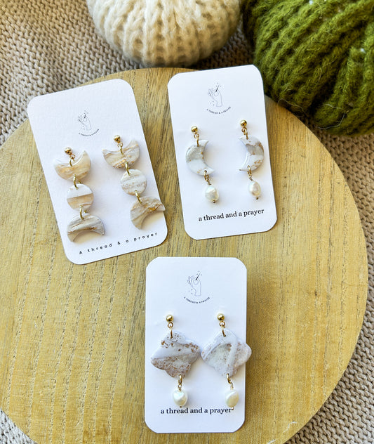 Marble and Pearl Earrings | Mixed Media Dangles | Cute Jewelry | Handmade Earrings | Fall Styles | Dainty Pearls