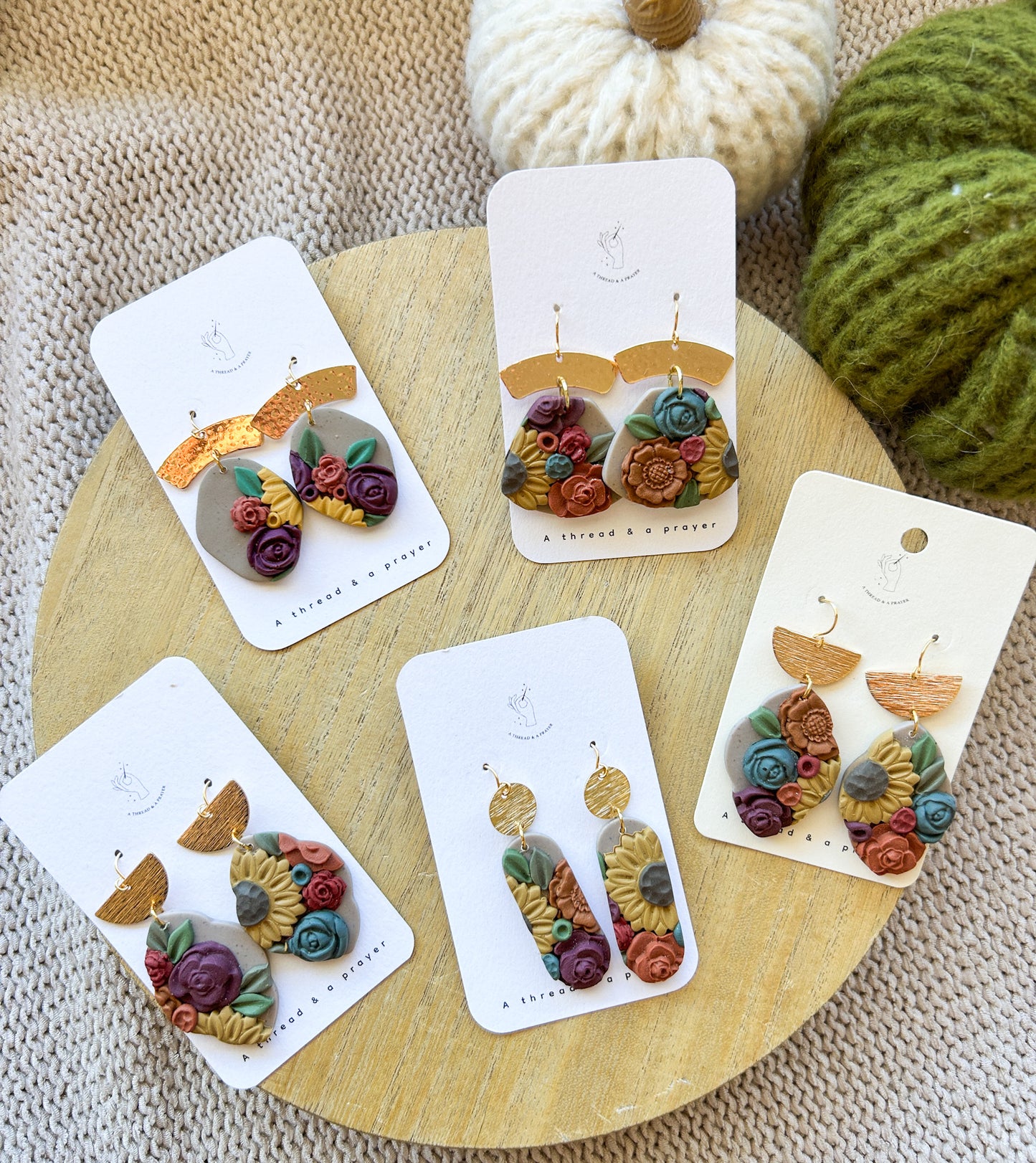 Autumn Flower Garden Clay Dangles | Abstract Earrings | Autumn Jewelry | Handmade Earrings | Fall Styles