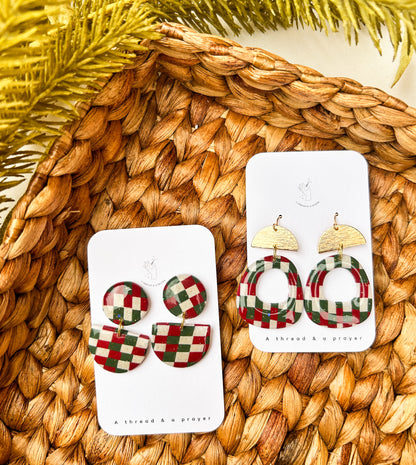 Christmas Checker Vintage Vibe Earrings | Winter Styles | Christmas | Stocking Stuffer Ideas | Dangle Earrings | Lightweight