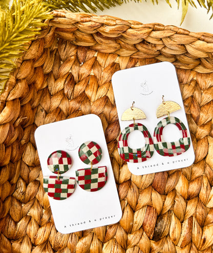 Christmas Checker Vintage Vibe Earrings | Winter Styles | Christmas | Stocking Stuffer Ideas | Dangle Earrings | Lightweight