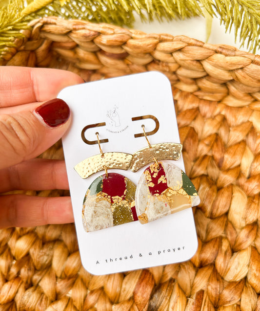 Marble for the Holidays Clay Earrings | Winter Styles | Christmas | Stocking Stuffer Ideas | Dangle Earrings | Lightweight