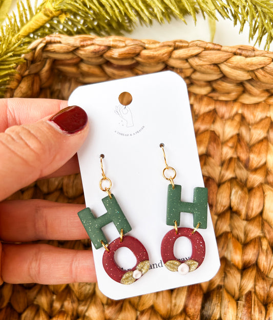 HO HO Santa is Coming Clay Earrings | Holiday Styles | Christmas | Stocking Stuffer Ideas | Dangle Earrings | Lightweight