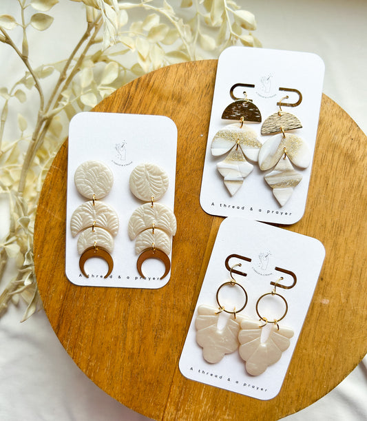 Winter Neutrals Shiny Clay Earrings | Winter Dangles | Cute Jewelry | Handmade Earrings | Winter Styles | Dainty | Lightweight