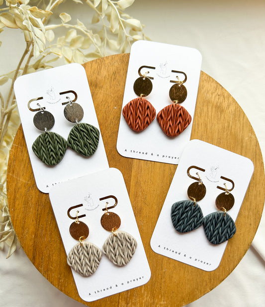 Winter Sweater Style Knit Clay Earrings | Winter | Fall Clay Earrings | Dainty | Lightweight