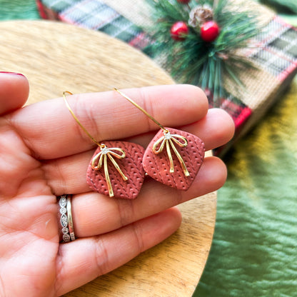 Holiday Bows Clay Earrings | Christmas Style | Holidays | Wine, Green and Pink | Christmas Gifts | Stocking Stuffers