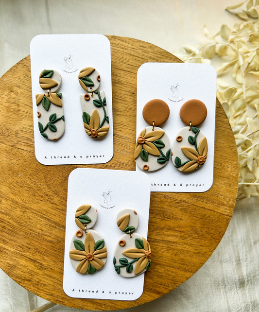 Sunny Days Neutral Vibe Clay Earrings | Fall Fashion | Autumn Color | Floral Dangles | Lightweight