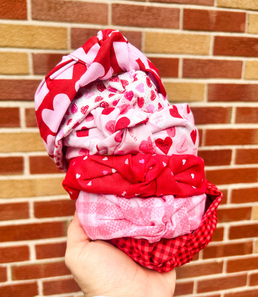 Valentines Day Top Knot Fabric Headbands | Cute Headband | Chunky | Heart Styles | Comfy Headband | Galentine’s