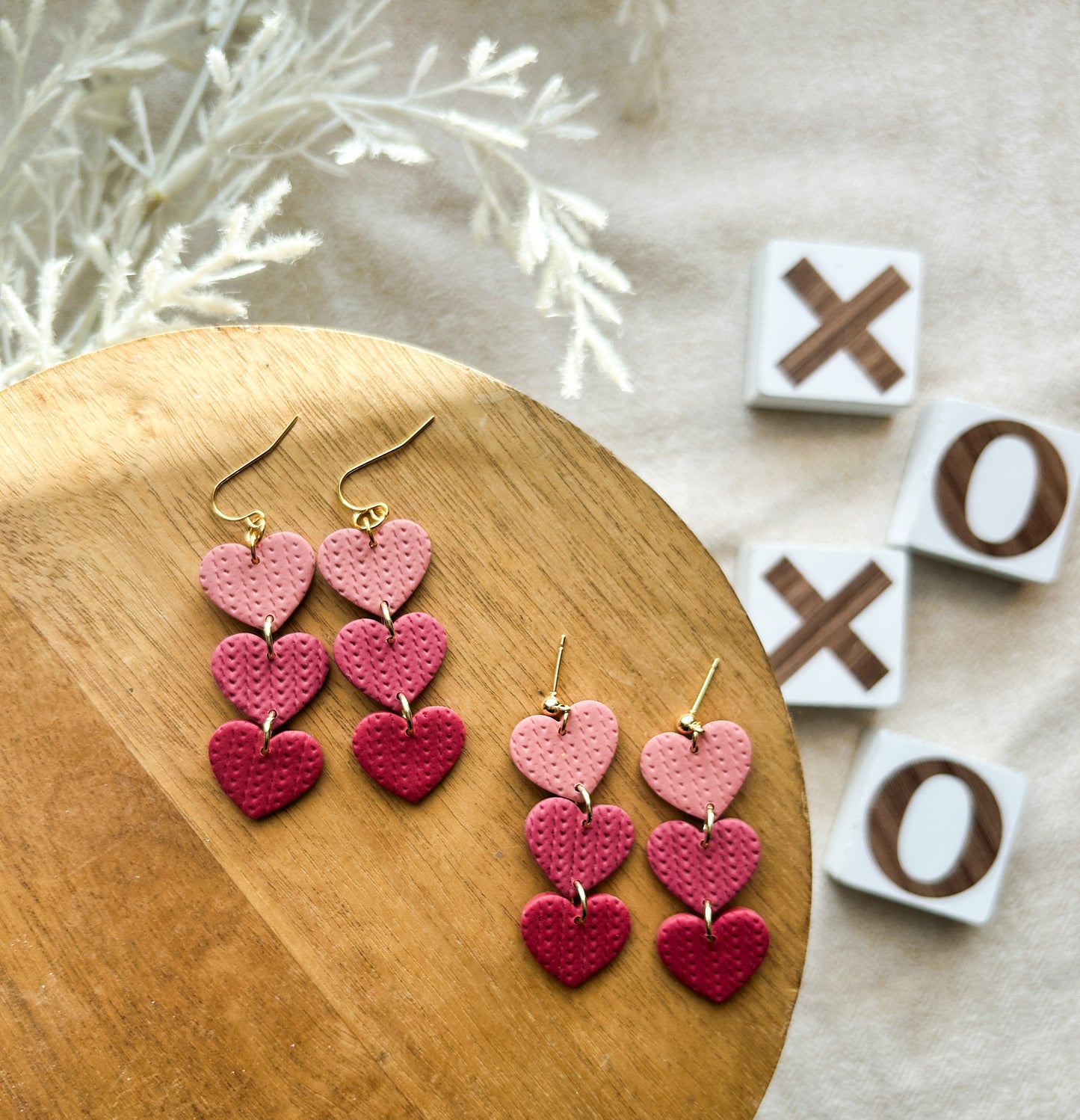 Textured Heart Dangles - Shades of Pink