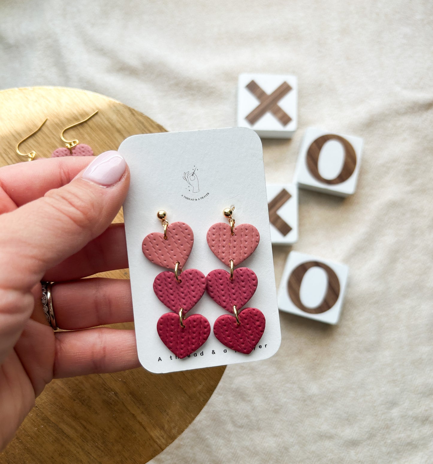 Textured Heart Dangles - Shades of Pink