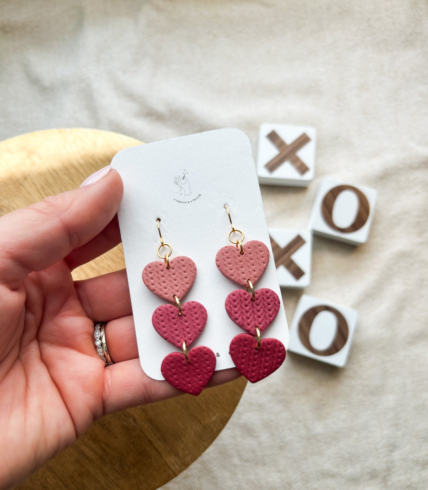 Textured Heart Dangles - Shades of Pink