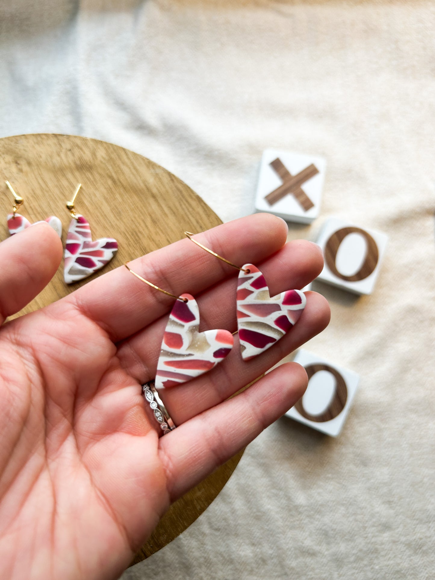 Stained Glass Style Heart Earrings - Dainty Valentine's Day