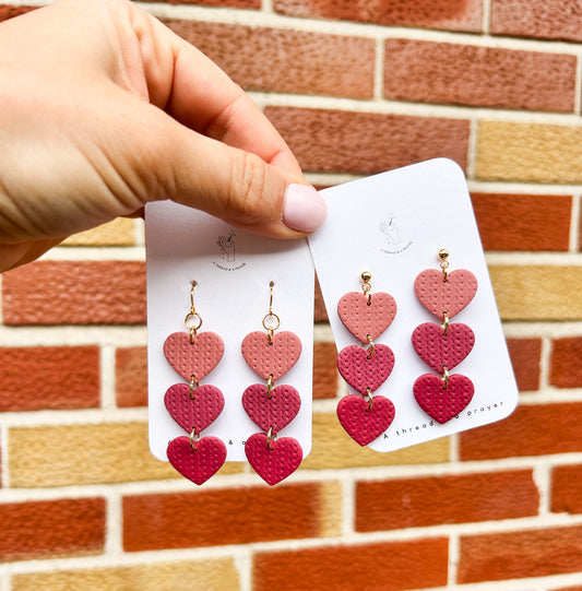 Textured Heart Dangles - Shades of Pink