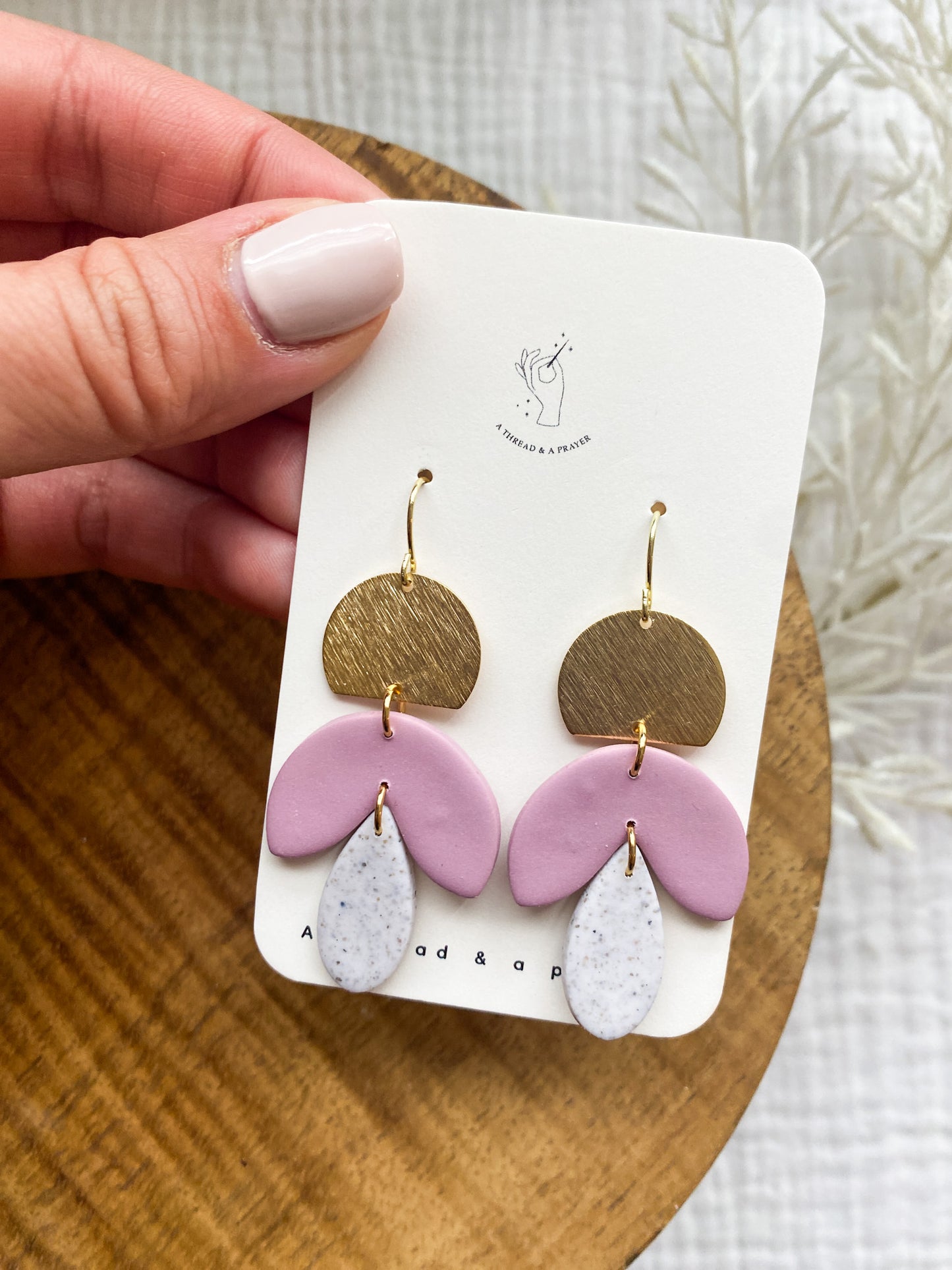Lilac and Speckled Clay Earrings | Brass Accents | Spring Style | Everyday Wear  | Basic Earrings