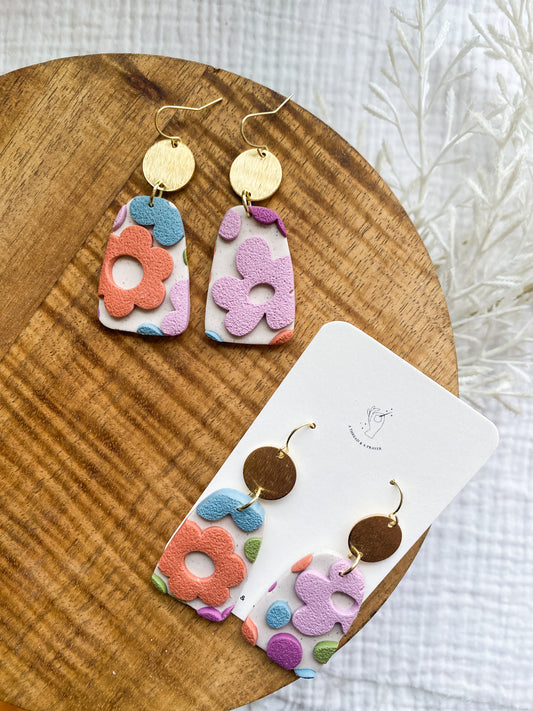 Trendy Textured Floral Clay Earrings | Longer Style