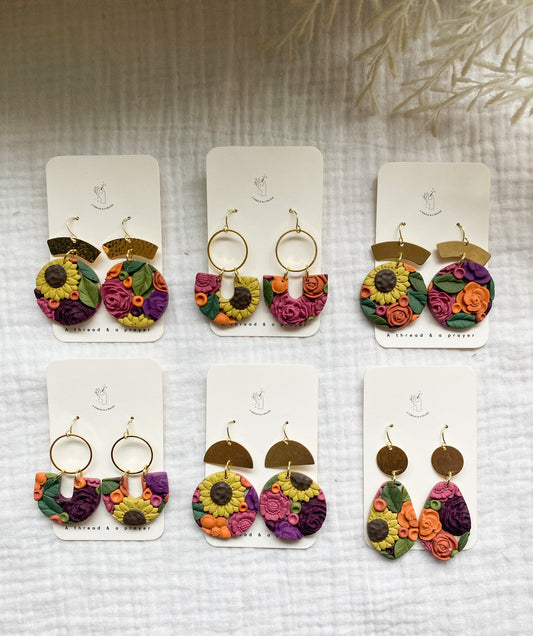 Springtime Colors Floral Earrings | Flower Garden Earrings | Dangle Clay Earrings