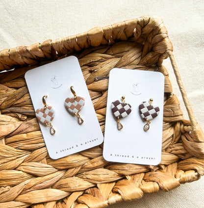 Dainty Checkered Heart Style Earrings | Valentine's Day | Abstract Earrings | Winter Jewelry | Handmade Earrings | Spring Style