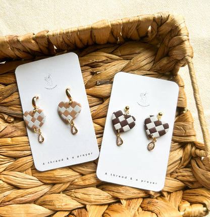 Dainty Checkered Heart Style Earrings | Valentine's Day | Abstract Earrings | Winter Jewelry | Handmade Earrings | Spring Style