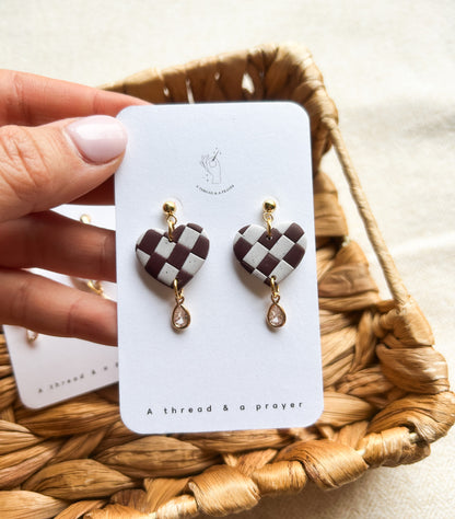 Dainty Checkered Heart Style Earrings | Valentine's Day | Abstract Earrings | Winter Jewelry | Handmade Earrings | Spring Style