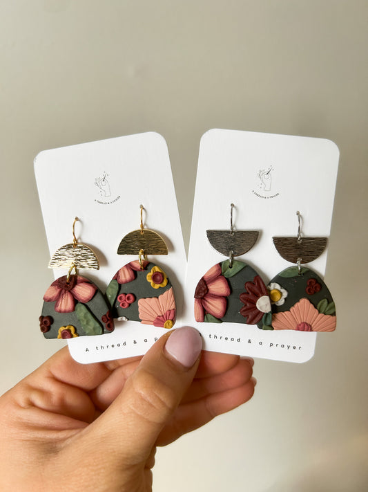 Cute and Whimsical Winter Floral Dangle Earrings