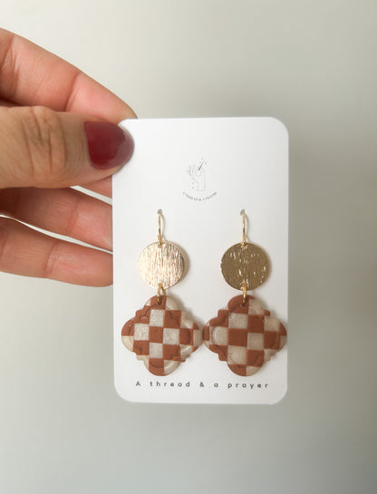 Trendy Brown and Tan Checkered Earrings | Winter | Abstract Earrings | Clay Jewelry | Handmade Earrings | Spring Style