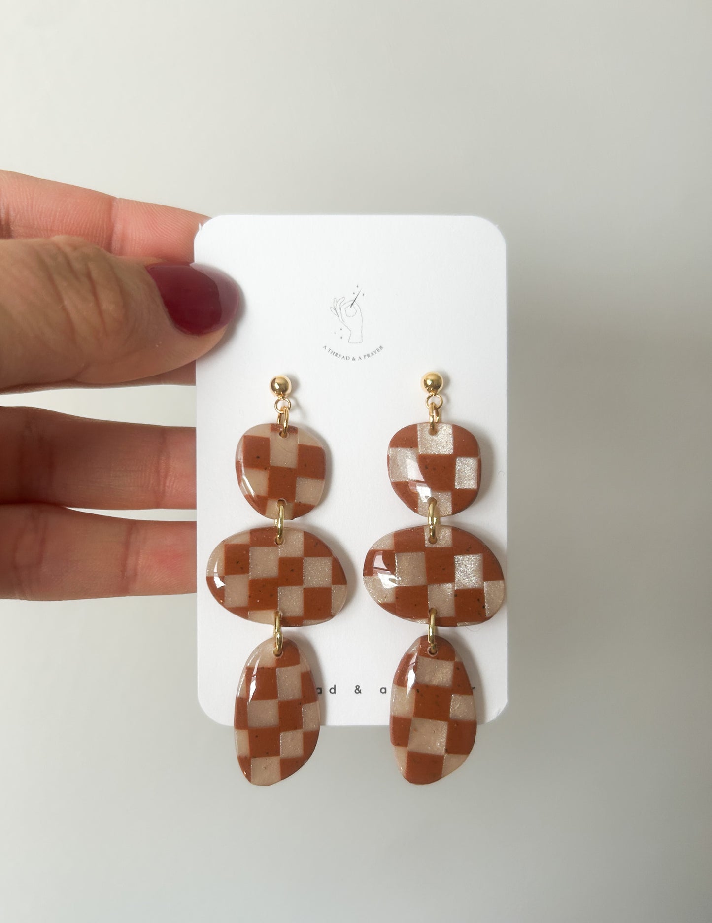 Trendy Brown and Tan Checkered Earrings | Winter | Abstract Earrings | Clay Jewelry | Handmade Earrings | Spring Style