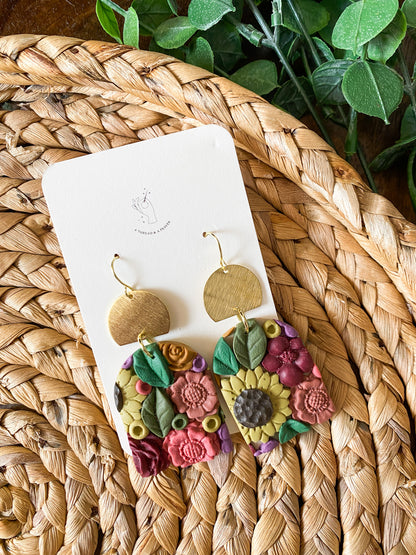 Sunflower Dreams Floral Garden Earrings | Flower Summer Earrings | Dangle Clay Earrings