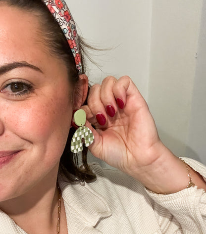 Shades of Green Checkered Earrings | Trendy Styles | Lightweight | Retro Vibes