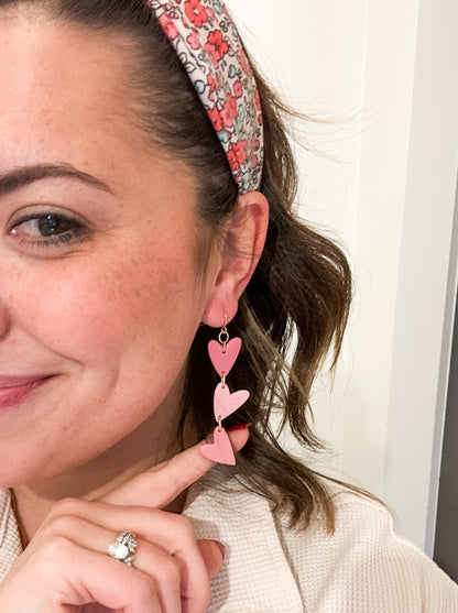 Shades of Pink Valentine Heart Earrings | Trendy Styles | Lightweight | Stacked Hearts