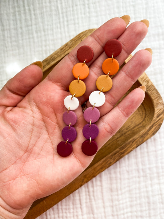 Fun and Funky Lesbian Flag Colored Clay Pride Earrings | Pride Month | Queer Earrings | Rainbow Colors | Dangle Earrings