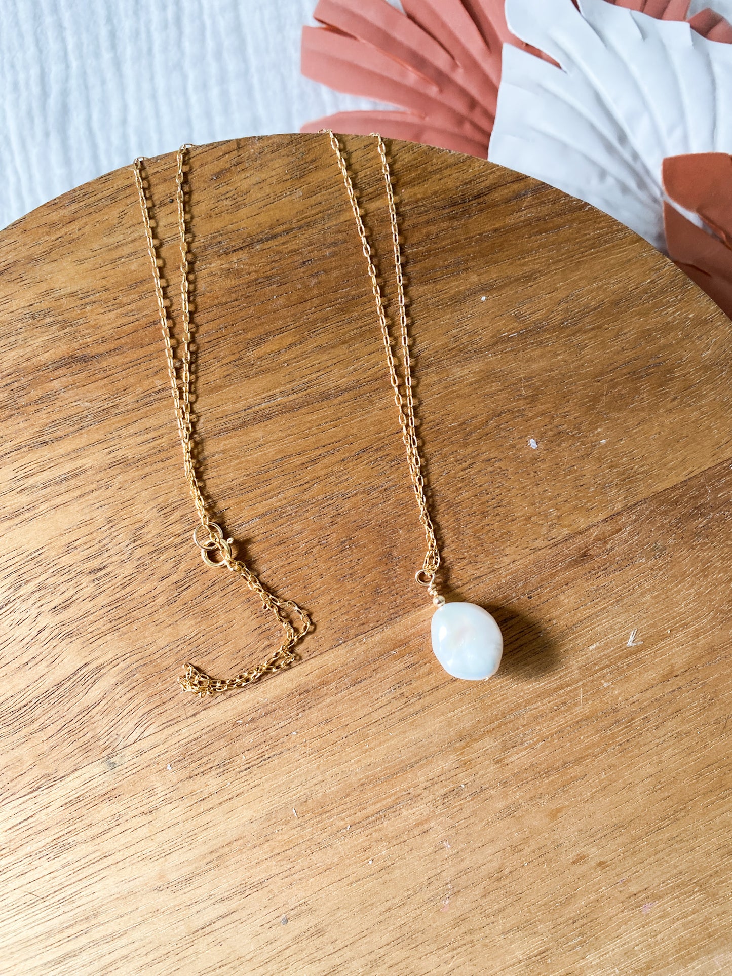 Thin Chain Large Pearl Drop Necklace | Freshwater Pearls |  Gold Fill Necklace | 18 inch Chain