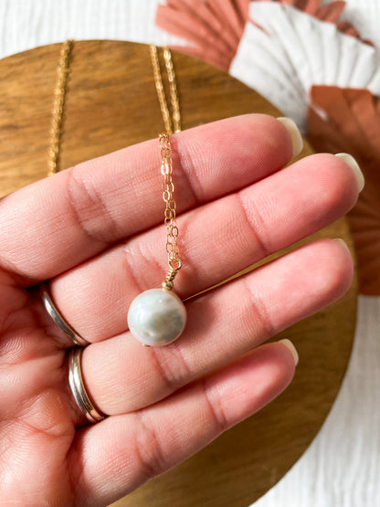 Chunky Coin Pearl Drop Necklace | Freshwater Pearls |  Gold Fill Necklace | 18 inch Chain