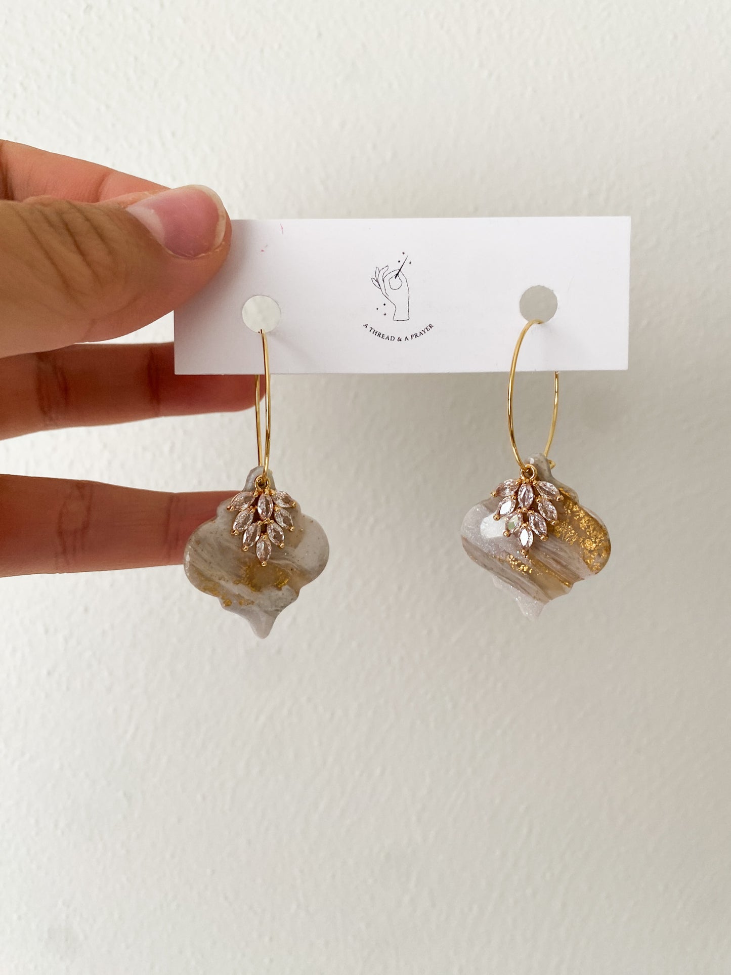 Neutral Marbled Clay Earrings | White Marble  | Resin Earrings | Lightweight Clay Earrings