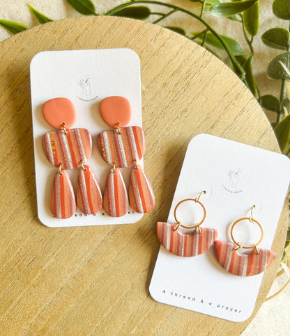 Retro Vibes Striped Coral Clay Earrings | Summer Fashion | Resin Earrings | Statement Earrings | Lightweight