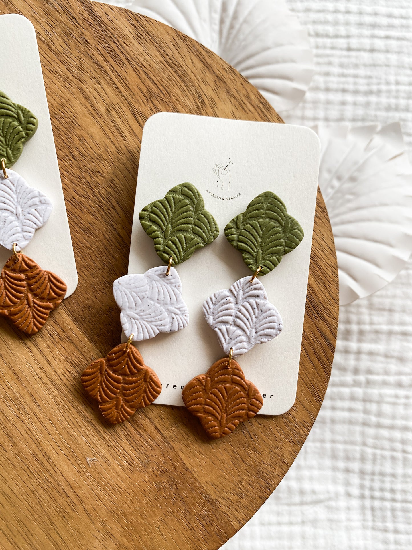 Fall Trendsetter | Clay Color Block Earrings | Green, Gray and Terra Cotta | Textured Autumn Earrings | Dramatic