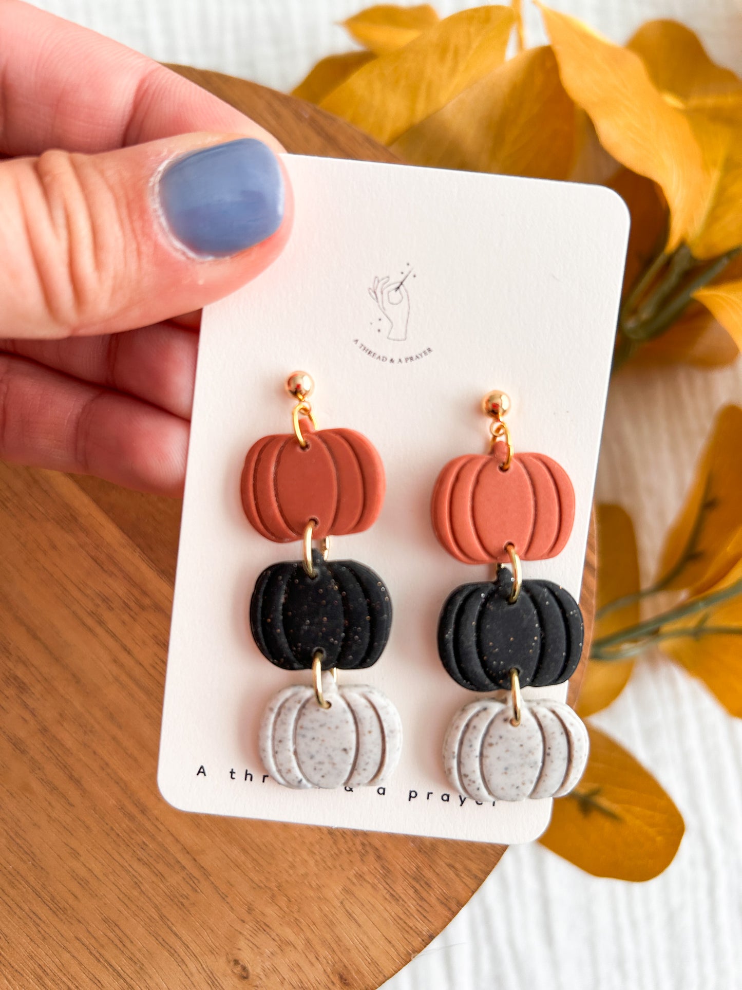 Black, Speckle Gray and Orange Pumpkin Stackers | Halloween Earrings | Pumpkin Patch  | Dainty Earrings | Lightweight