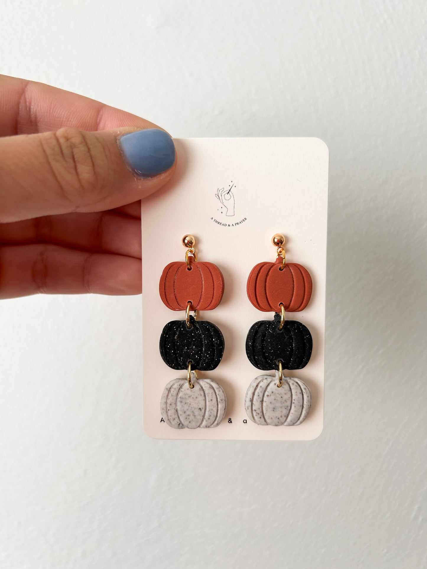 Black, Speckle Gray and Orange Pumpkin Stackers | Halloween Earrings | Pumpkin Patch  | Dainty Earrings | Lightweight