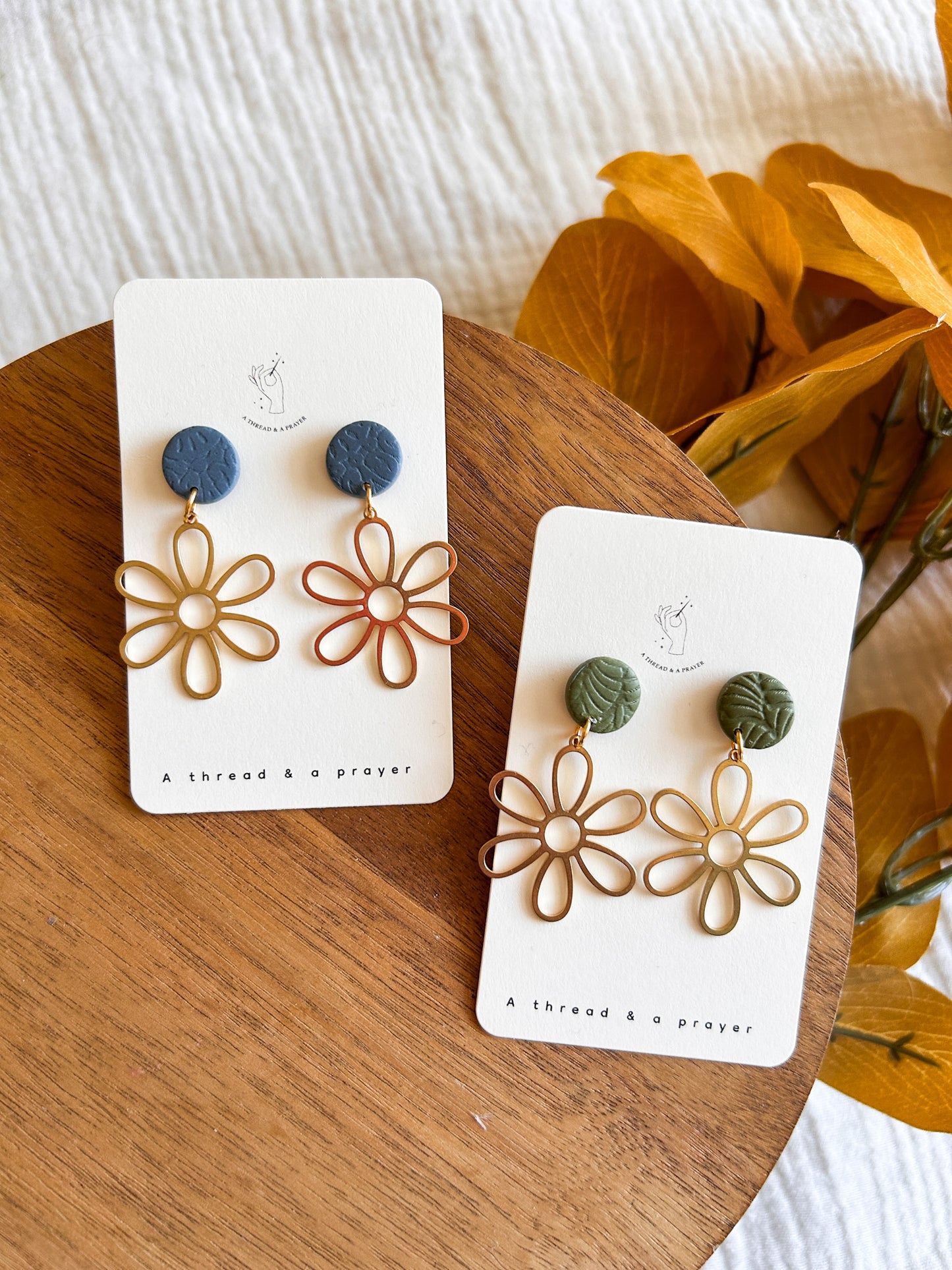 Dainty Florals Brass Clay Earrings | Cute Flowers | Brass Earrings | Dangle Earrings | Everyday Wear  | Lightweight
