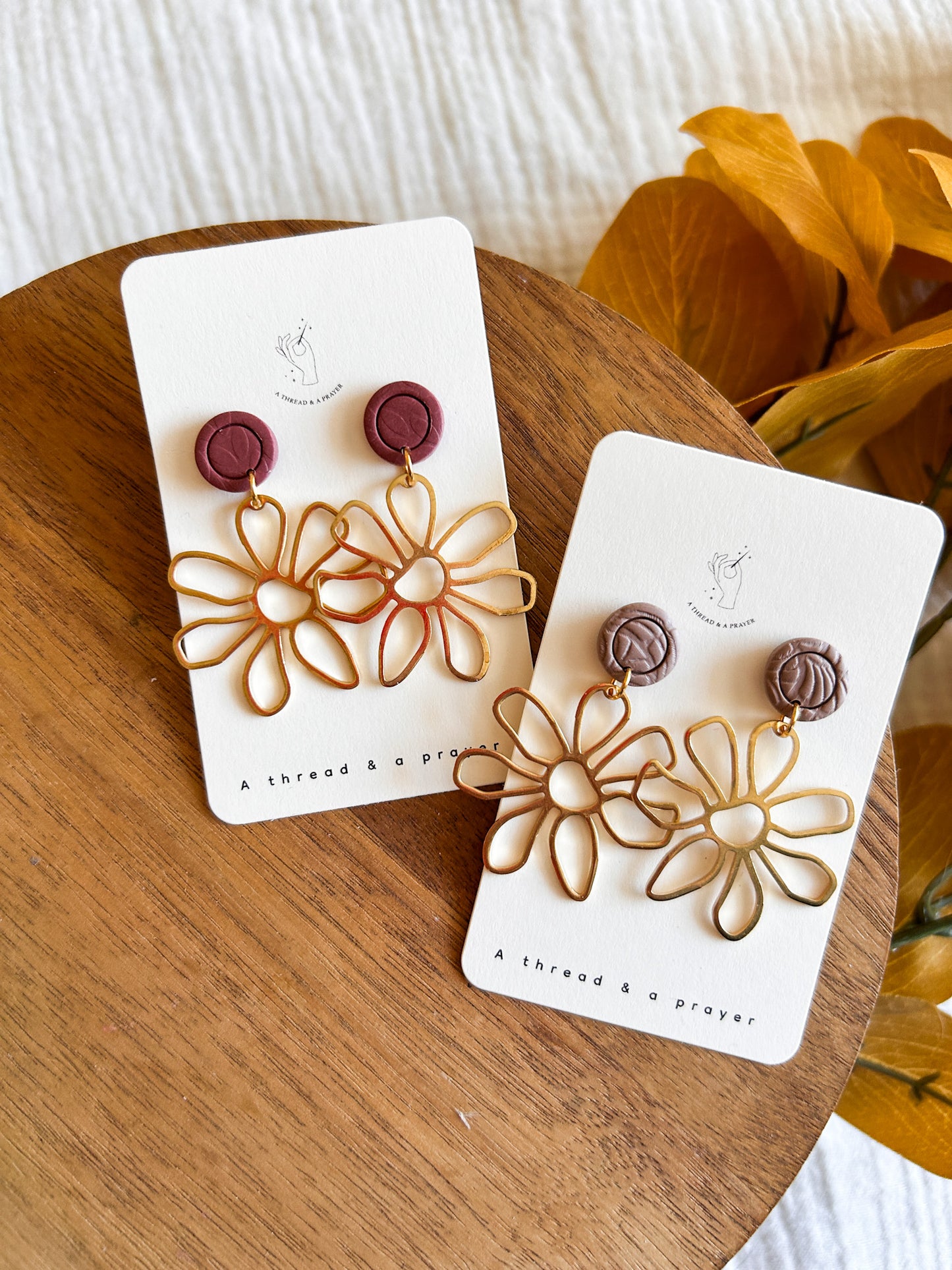 Textured Clay Brass Florals  | Cute Flowers | Brass Earrings | Dangle Earrings | Everyday Wear  | Lightweight